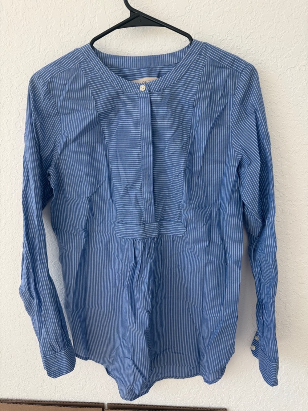 LOFT Blue Striped Long-Sleeve Popover Blouse